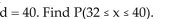 <strong>Suppose x is a random variable best described by a uniform probability distribution with c = 20 and  </strong> A)0.4 B)0.5 C)0.04 D)0.08 <div style=padding-top: 35px> 