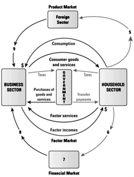 <strong> Refer to the graph above to answer this question.What is flow (5)?</strong> A)Imports. B)Investment. C)Exports. D)Loanable funds. E)Consumption.