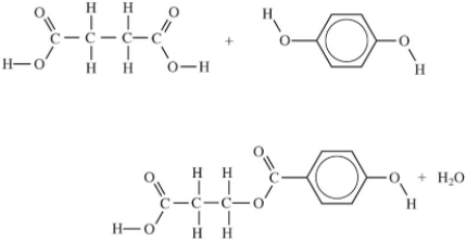 <strong>Which equation correctly shows the first step in the formation of polyethylene terephthalate (PET) by the process of condensation polymerization?</strong> A) B) C) D)
