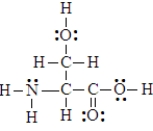 Below is the structure of the amino acid, serine. Four hydrogen atoms in the compound can form hydrogen bonds.  <div style=padding-top: 35px> 