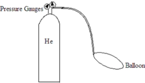 Helium (He)is used to fill balloons and is stored in a metal cylinder with pressure gauges on the top.   For each of the following changes,fill the blank with one of the following terms to describe what happens to the pressure reading on the gauge. The cylinder was moved from the basement of the building to the fourth floor. The pressure reading _______________________.<div style=padding-top: 35px> 