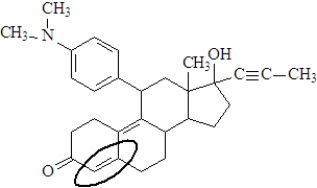Consider the following molecule of the birth control drug known as RU 486.   Fill in the blanks with the appropriate term from the list below. alkane cycloalkane alkene cycloalkene alkyne aromatic haloalkane The functional group enclosed in the oval is a(n)_________________________.  <div style=padding-top: 35px> 