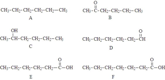 Consider the structures given below. Fill in the blanks with the appropriate letter (A,B,C,D,E,F). Structure _________________________ is most likely to have the highest melting point.