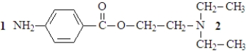 <strong>The structure of procaine, whose hydrochloride salt is the local anesthetic known as Novocain, is shown below. At physiological pH,</strong> A)only nitrogen 1 will be protonated. B)only nitrogen 2 will be protonated. C)both nitrogen 1 and 2 will be protonated. D)neither nitrogen 1 nor 2 will be protonated.