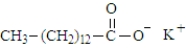 Consider the structure of propyl myristate. Saponification using KOH would produce the soap shown below.