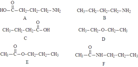 Consider the following compounds. These compound may be involved in the following types of reaction. amidation esterification saponification condensation hydrolysis polymerization Fill in the blanks with the appropriate term from the list.More than one term may be correct. Structure D is the product of the reaction of two alcohols in a(n) _______________________ reaction.