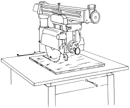 <strong>73.The machine pictured is a</strong> A)table saw B)bench saw C)radial arm saw D)band saw