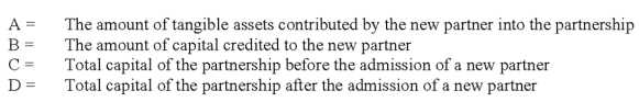 <strong> Refer to the above information.Which statement below is correct if a new partner receives a bonus upon contributing assets into the partnership?</strong> A)B < A and D = C - A B)B > A and D = C + A C)A = B and A = D + C D)B > A and C = D + A