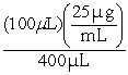 <strong>The initial volume of a sample is 100 μL.It is diluted with saline by a factor of 4.The final volume is 400 μL.Testing the diluted sample finds an analyte concentration of 25 μg/mL.Which of the following expressions can be used to calculate the initial analyte concentration of this sample?</strong> A) B) C) D)