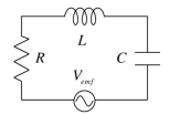 <strong>What is the resonance frequency of the series RLC circuit shown in the figure,where C = 4 \mu F,L = 5 mH,and R = 1 k \varOmega ? </strong> A)226 Hz B)1.13 kHz C)33.9 kHz D)11.3 kHz