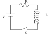 <strong>In the circuit shown,R = 1200 \varOmega ,L = 6.0 H,and V = 9.0 V.After switch S is closed,how long will it take the current in the inductor to reach 4.0 mA? </strong> A)2.3 ms B)2.7 ms C)3.8 ms D)5.0 ms E)7.7 ms