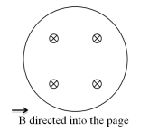<strong>A single loop of wire with an area of 0.40 m<sup>2</sup> is located in the plane of this paper as shown.There is a time-varying magnetic field at the location of the loop.It is directed into the page and its magnitude is given by B = 2T + (3T/s)t.At t = 5.0 s,what is the induced emf in the loop? </strong> A)1.2 V B)1.4 V C)1.7 V D)6.0 V E)6.8 V
