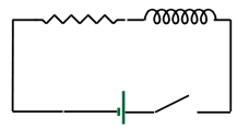 <strong>In the circuit shown,what is the time required for the current to reach 63% (= 1 - e<sup>-1</sup>)of its final value after the switch is closed? R = 500 \varOmega and L = 67 H. </strong> A)0.134 s B)0.440 s C)0.632 s D)2.520 s E)7.463 s