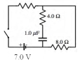<strong>In the circuit shown,with the switch open the capacitor is completely uncharged.The switch is closed for a long time.The current through the circuit is 0.2 A.Determine the potential difference across the unknown resistor. </strong> A)0.0 V B)4.5 V C)5.4 V D)7.0 V