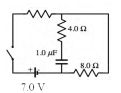 <strong>In the circuit shown,with the switch open the capacitors are completely uncharged.The switch is closed for a long time.The current through the circuit is 0.2 A.Determine the potential difference across the 8.0 \varOmega resistor. </strong> A)0.0 V B)1.6 V C)2.5 V D)3.9 V