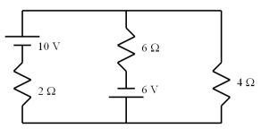 <strong>What is the current in the 4.0 \varOmega resistor in the circuit shown in the figure? </strong> A)1.1 A B)1.3 A C)1.7 A D)2.8 A E)4.0 A