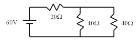 <strong>What is the current in the 20 \varOmega resistor in the circuit in the figure? </strong> A)0.33 A B)0.60 A C)1.0 A D)1.5 A E)3.0 A