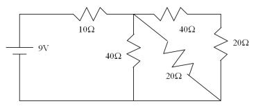 <strong>What is the current that flows out of the ideal 9-V battery in the circuit in the figure? </strong> A)0.07 A B)0.43 A C)0.54 A D)0.90 A E)3.0 A