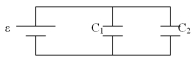 <strong>In circuit shown two identical parallel plate capacitors are connected.Initially the space between the plates of each capacitor is filled with air.If we wish to double the total amount of charge stored on both capacitors for the same applied voltage,which material should we use to fill the space between the plates? </strong> A)Fill C<sub>1</sub> with glass (dielectric constant of 4)and leave C<sub>2</sub> alone. B)Fill C<sub>1</sub> with Teflon (dielectric constant of 2)and leave C<sub>2</sub> alone. C)Fill both C<sub>1</sub> and C<sub>2</sub> with Teflon (dielectric constant of 2). D)Fill both C<sub>1</sub> and C<sub>2</sub> with glass (dielectric constant of 4).