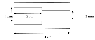<strong>Two metal plates,as shown in the figure,extend 5 cm into the page.The plates are machined in this shape to serve as electrodes in electrical equipment.The capacitance of this machined capacitor is </strong> A)2.53 pF. B)6.20 pF. C)9.89 pF. D)12.39 pF. E)29.24 pF.
