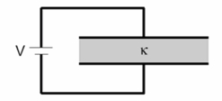<strong>Consider a parallel plate capacitor with area 1485 cm<sup>2</sup>.The plates are separated by a distance 0.100 mm.The volume between the plates is filled with a material with a dielectric constant of 3.10.A voltage of 70.0 V is maintained across the plates using a battery.What is the charge stored in the capacitor (in \mu C)? </strong> A)2.14 B)2.85 C)3.79 D)5.04 E)6.71