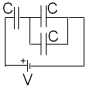 <strong>What is the total energy stored in the capacitors in the circuit shown? </strong> A)1/2 CV<sup>2</sup> B)3/2 CV<sup>2</sup> C)2/3 CV<sup>2</sup> D)1/3 CV<sup>2</sup> E)5/2 CV<sup>2</sup>
