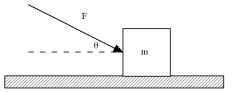  <strong>A block with mass m is being pushed by a constant force F that makes an angle of  \theta  with the horizontal as shown below.The block is moving with constant velocity on a level surface.The coefficient of kinetic friction between the block and the surface is µ<sub>k</sub>.Which one of the following equations is correct for the magnitude of F?  </strong> A)   B)   C)   D)   E)   <div style=padding-top: 35px>  