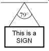 A sign (mass = 5.6 kg)is hanging from the ceiling on two threads of equal length,which make an angle of 79<sup> \circ </sup> with each other.What is the tension in each thread?