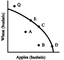 Figure 3-4    -In Figure 3-4,for which of the following would this statement be t: To get more apples we have to give up wheat. A movement from