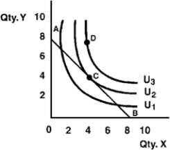 Figure 5-9 -In Figure 5-9, the consumer's marginal rate of substitution at his optimum choice of X and Y is
