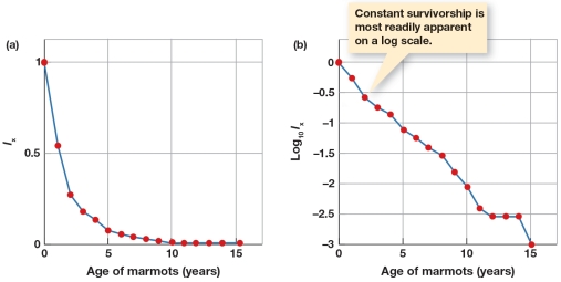 <strong>Based on Figure 5.11,at what age group do marmots appear to experience the lowest risk of mortality?  </strong> A) Age 0 to 5 B) Age 5 to 10 C) Age 10 to 15 D) Beyond 15 years of age <div style=padding-top: 35px> 
