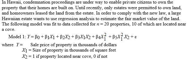 <strong>TABLE 15-2 Referring to Table 15-2, is the overall model statistically adequate at a 0.05 level of significance for predicting sale price (Y)?</strong> A) No, since some of the t tests for the individual variables are not significant. B) No, since the standard deviation of the model is fairly large. C) Yes, since none of the β-estimates are equal to 0. D) Yes, since the p-value for the test is smaller than 0.05.