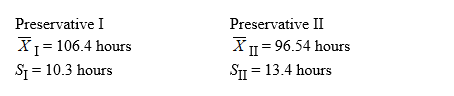 TABLE 10-14 The use of preservatives by food processors has become a controversial issue.Suppose two preservatives are extensively tested and determined safe for use in meats.A processor wants to compare the preservatives for their effects on retarding spoilage.Suppose 15 cuts of fresh meat are treated with preservative I and 15 are treated with preservative II,and the number of hours until spoilage begins is recorded for each of the 30 cuts of meat.The results are summarized in the table below.    -Referring to Table 10-14,state the null and alternative hypotheses for testing if the population variances differ for preservatives I and II.