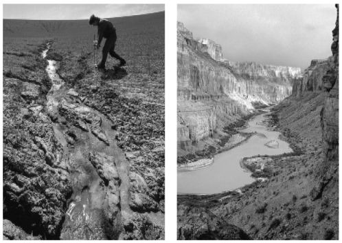   Explain and relate the two geological features shown in the figure above,employing the principle of uniformitarianism put forth by Charles Lyell in 1830.<div style=padding-top: 35px> 