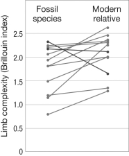 <strong>The figure below shows the increasing morphological complexity in crustacean legs in 12 different phylogenetic comparisons. Why did the authors of this study choose to analyze the data independently for each comparison?  </strong> A) The lower sample size in each comparison makes for a more powerful statistical test. B) This method allows testing for species selection within each of the 12 comparisons. C) The observed pattern allows the exclusion of species selection as a possible evolutionary mechanism. D) This method makes each comparison phylogenetically independent from the others. <div style=padding-top: 35px> 