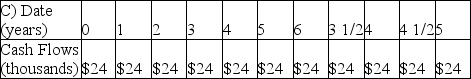 A tenant wants to lease a building for $48,000 per year.She signs a five-year rental agreement that states that she will pay $24,000 every six months for the next five years.Which of the following is the timeline for her rental payments,assuming she makes the first payment immediately?