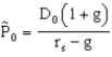 <strong>If the model below is to give a reasonable valuation of a stock, which of the following is not a valid assumption for the model? </strong> A) Growth, g, is negative. B) There will be no growth, i.e., g is zero. C) The growth rate exceeds the required rate of return. D) The required return is exceptionally high (r<sub>s</sub> > 30%). E) All of the above are workable assumptions and are valid in the sense that the model can be used even if they hold true.