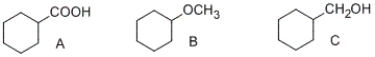 <strong>What would you expect is the order of water solubility for the following compounds: ?</strong> A) A > B > C B) C > A > B C) B > A > C D) A > C > B