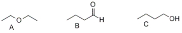 <strong>What is the correct order of boiling points for the following compounds? </strong> A) A > B > C B) C > B > A C) B > A > C D) A > C > B