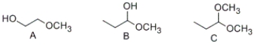 <strong>Which of the following compounds contain a hemiacetal functional group? </strong> A) Α and B B) Β and C C) B only D) C only