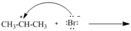<strong>Which of the following curved arrows correctly describes the second step in the reaction of propene with hydrogen bromide?</strong> A) B) C) D)