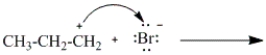 <strong>Which of the following curved arrows correctly describes the second step in the reaction of propene with hydrogen bromide?</strong> A) B) C) D)