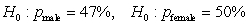 <strong>A poll found that 47% of male voters and 50% of female voters support a particular candidate. To test whether this candidate has equal levels of support between male and female voters, the null hypothesis should be</strong> A) . B) . C) . D) .