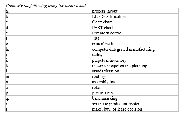MATCHING ______ is the function requiring production and operations managers to balance the need to keep stock on hand to meet demand against the costs of carrying inventory.