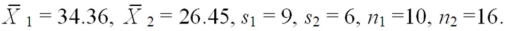 Construct a 95 percent confidence interval for μ<sub>1</sub> - μ<sub>2</sub>,where (Assume equal population variances. )