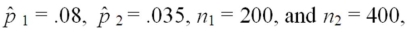 When we test H<sub>0</sub>:p<sub>1</sub> - p<sub>2</sub>≤ .01,H<sub>A</sub>:p<sub>1</sub> - p<sub>2</sub>>.01,at α = .05,where what is the standard deviation used to calculate the test statistic?