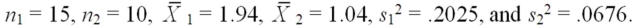 Find a 95 percent confidence interval for μ<sub>1</sub> - μ<sub>2</sub>,where (Assume equal population variances. )