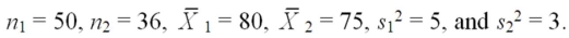 Find a 95 percent confidence interval for the difference between means,where Assume unequal variances.