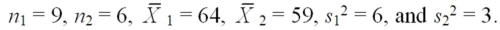Find a 95 percent confidence interval for μ<sub>1</sub> - μ<sub>2</sub>,where (Assume equal population variances. )