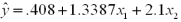 A multiple linear regression analysis involving 45 observations resulted in the following least squares prediction equation: .